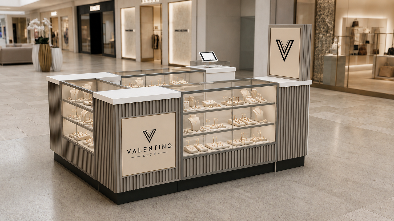 Valentino Luxe boutique kiosk showcase